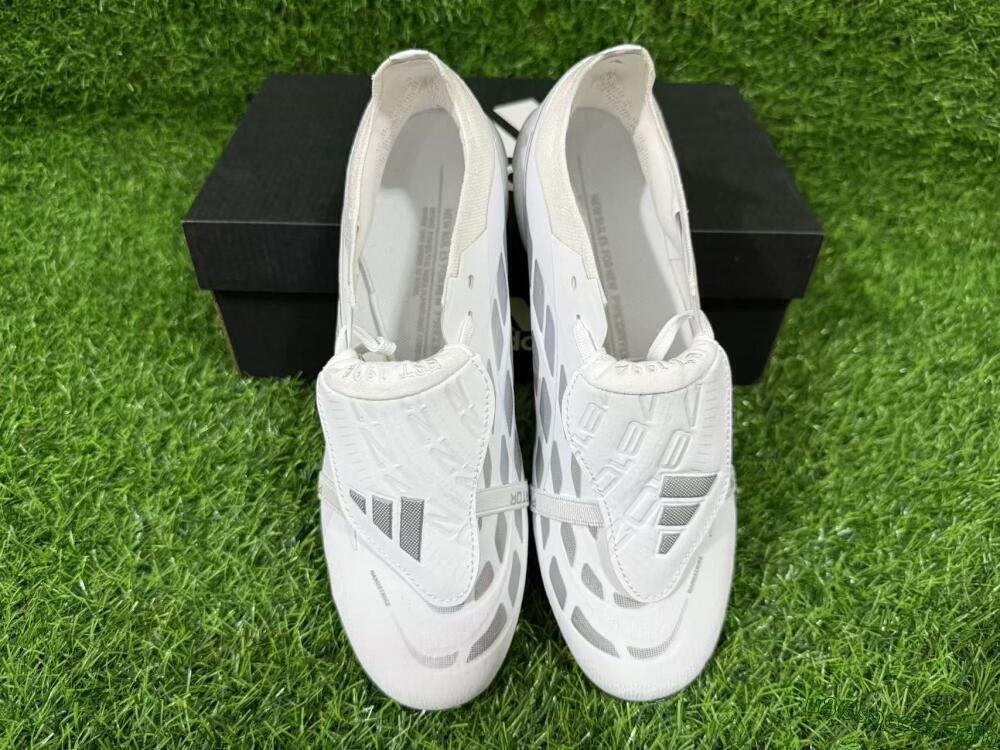 Adidas Predator 26 Elite Fold-Over Tongue FG Firm Ground Soccer Cleats - White/Silver/Cloud
