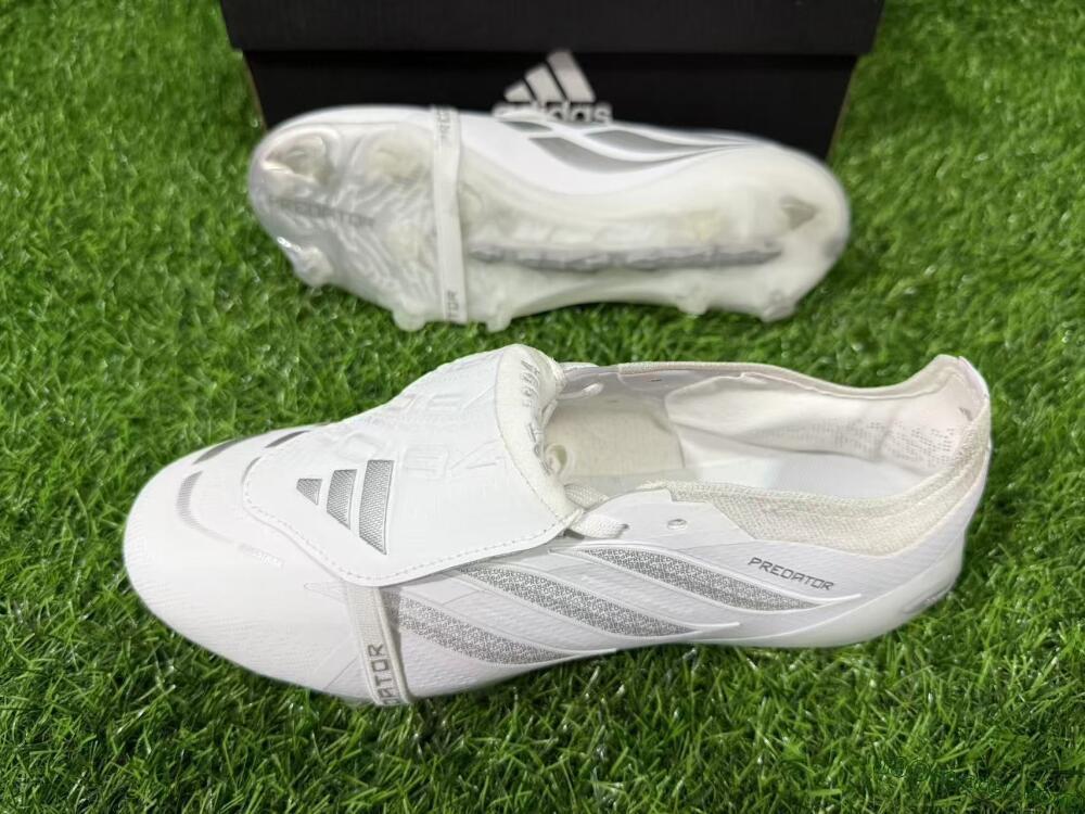 Adidas Predator 26 Elite Fold-Over Tongue FG Firm Ground Soccer Cleats - White/Silver/Cloud