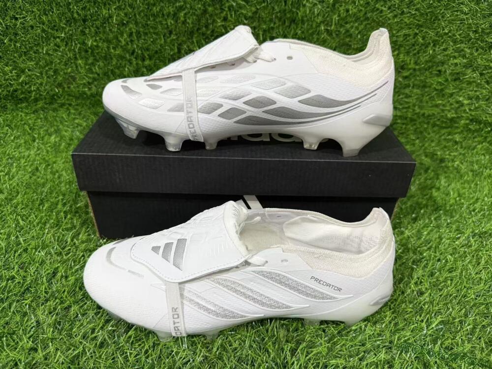 Adidas Predator 26 Elite Fold-Over Tongue FG Firm Ground Soccer Cleats - White/Silver/Cloud