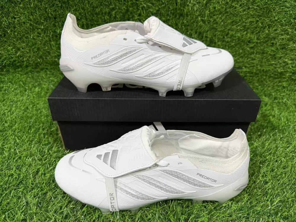 Adidas Predator 26 Elite Fold-Over Tongue FG Firm Ground Soccer Cleats - White/Silver/Cloud