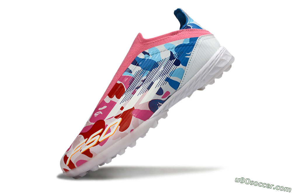 Adidas F50 Elite Laceless TF Artificial Turf Soccer Shoes - Pink/Coral Blue/Soft White 6