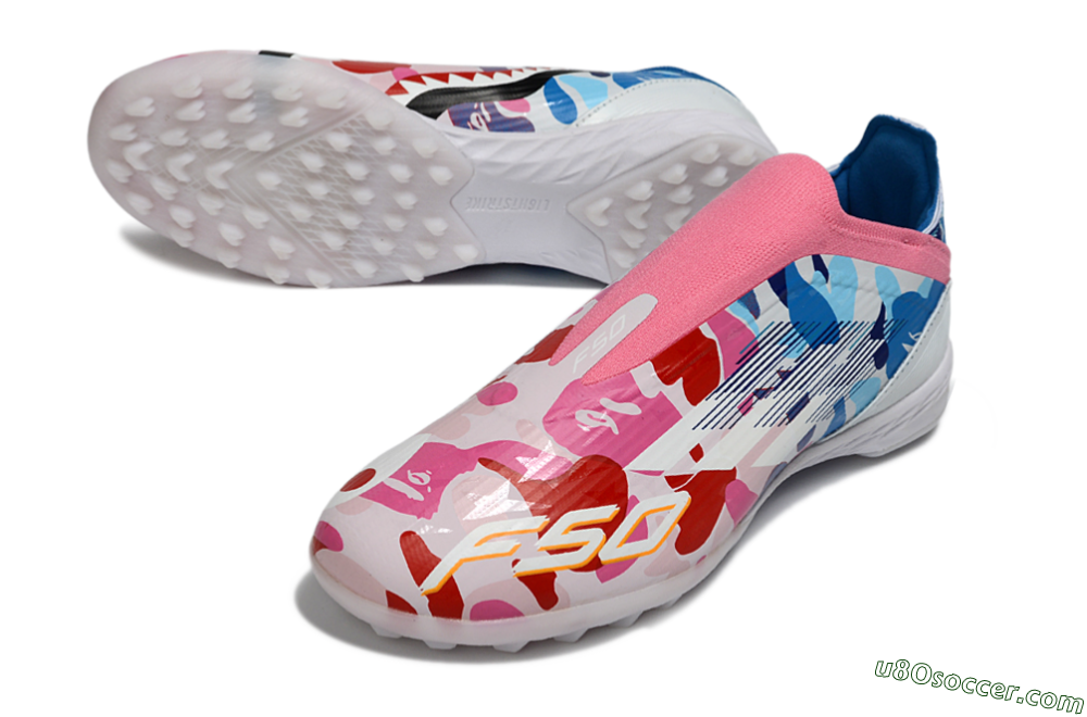 Adidas F50 Elite Laceless TF Artificial Turf Soccer Shoes - Pink/Coral Blue/Soft White 3
