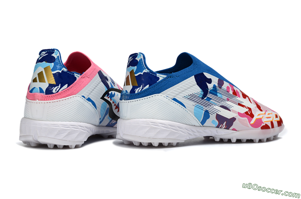 Adidas F50 Elite Laceless TF Artificial Turf Soccer Shoes - Pink/Coral Blue/Soft White 7