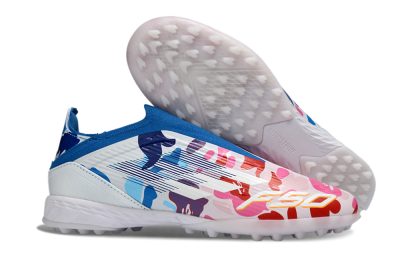 Adidas F50 Elite Laceless TF Artificial Turf Soccer Shoes - Pink/Coral Blue/Soft White