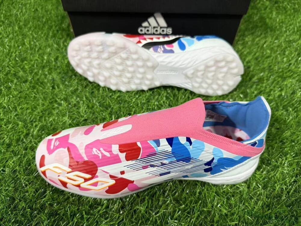 Adidas F50 Elite Laceless TF Artificial Turf Soccer Shoes - Pink/Coral Blue/Soft White