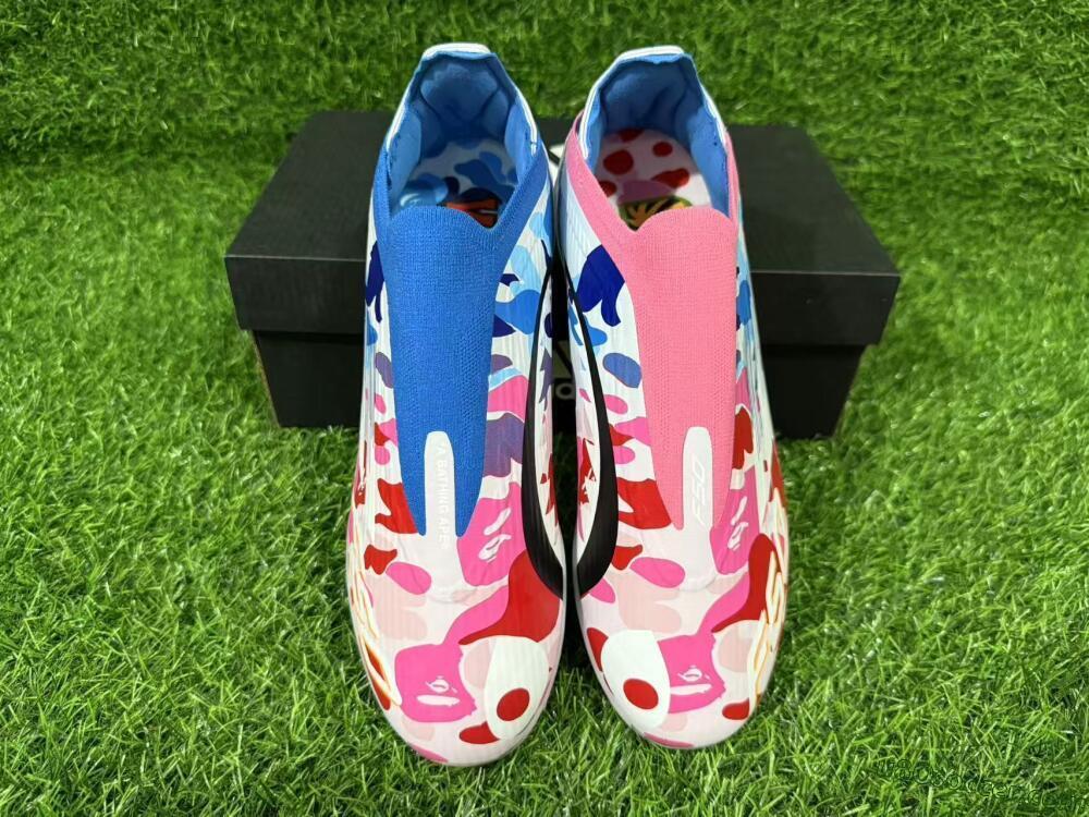 Adidas F50 Elite Laceless TF Artificial Turf Soccer Shoes - Pink/Coral Blue/Soft White