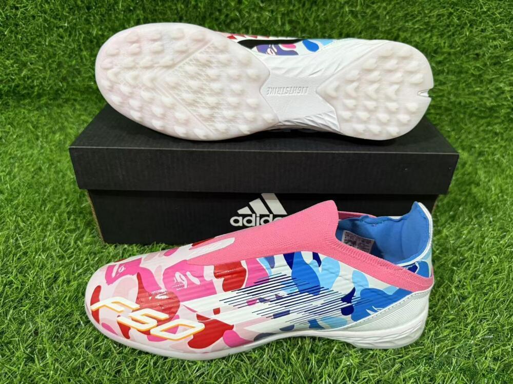 Adidas F50 Elite Laceless TF Artificial Turf Soccer Shoes - Pink/Coral Blue/Soft White