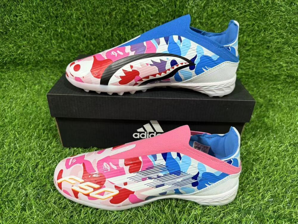 Adidas F50 Elite Laceless TF Artificial Turf Soccer Shoes - Pink/Coral Blue/Soft White