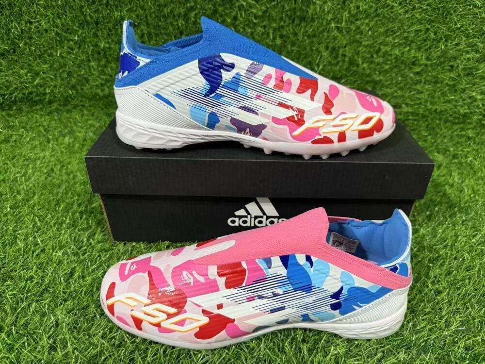 Adidas F50 Elite Laceless TF Artificial Turf Soccer Shoes - Pink/Coral Blue/Soft White