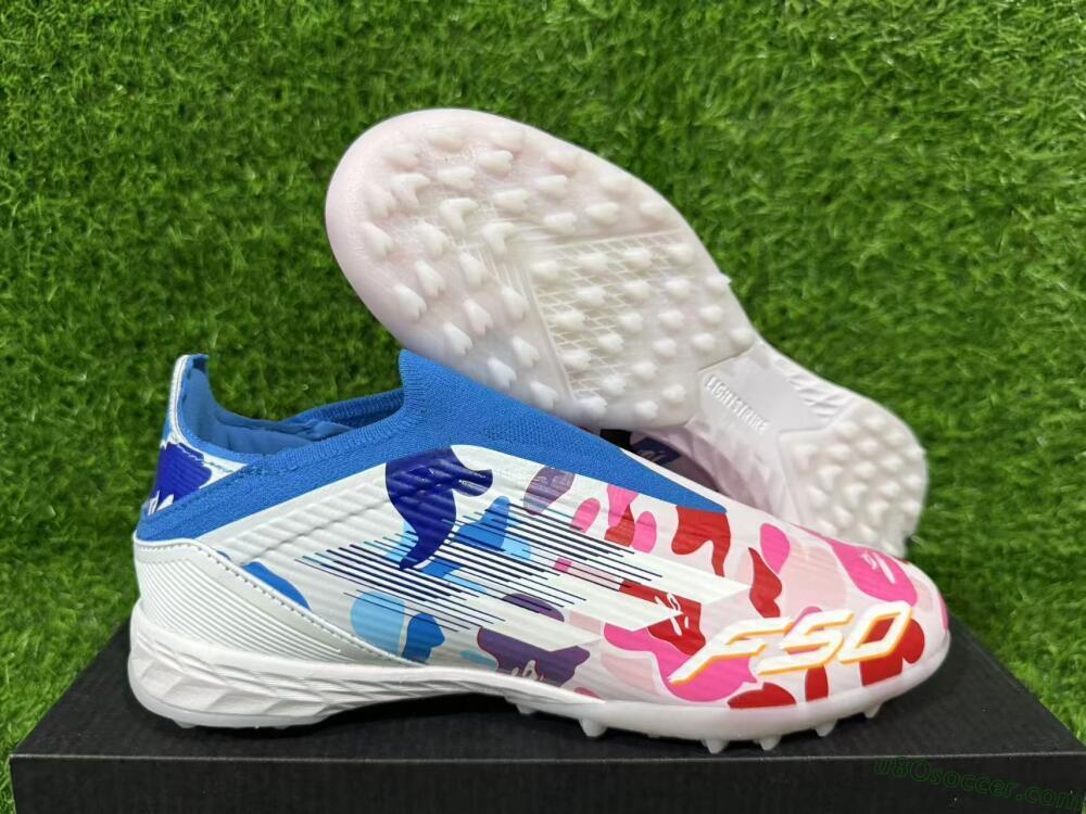 Adidas F50 Elite Laceless TF Artificial Turf Soccer Shoes - Pink/Coral Blue/Soft White