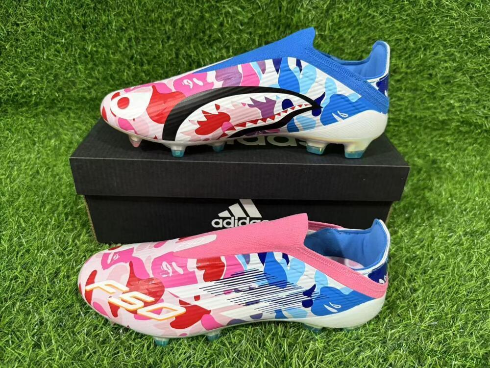 Adidas F50 Elite Laceless FG Firm Ground Soccer Cleats - Pink/Vibrant Pink/Marine Blue