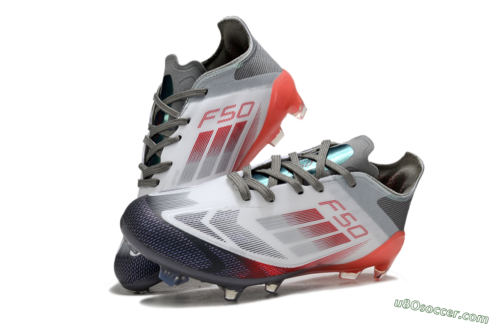 Adidas F50 Elite FG Firm Ground Soccer Cleats - White/Crimson Red/Charcoal Gray 2