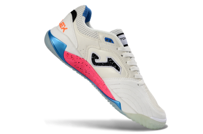Joma Top Flex IC Indoor & Futsal Soccer Shoes - White/Coral Pink/Ocean Blue
