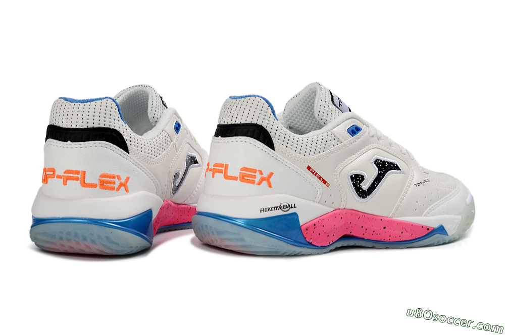 Joma Top Flex IC Indoor & Futsal Soccer Shoes - White/Coral Pink/Ocean Blue 6