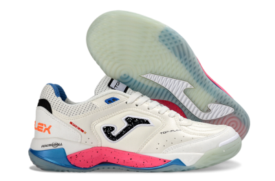 Joma Top Flex IC Indoor & Futsal Soccer Shoes - White/Coral Pink/Ocean Blue