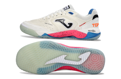 Joma Top Flex IC Indoor & Futsal Soccer Shoes - White/Coral Pink/Ocean Blue