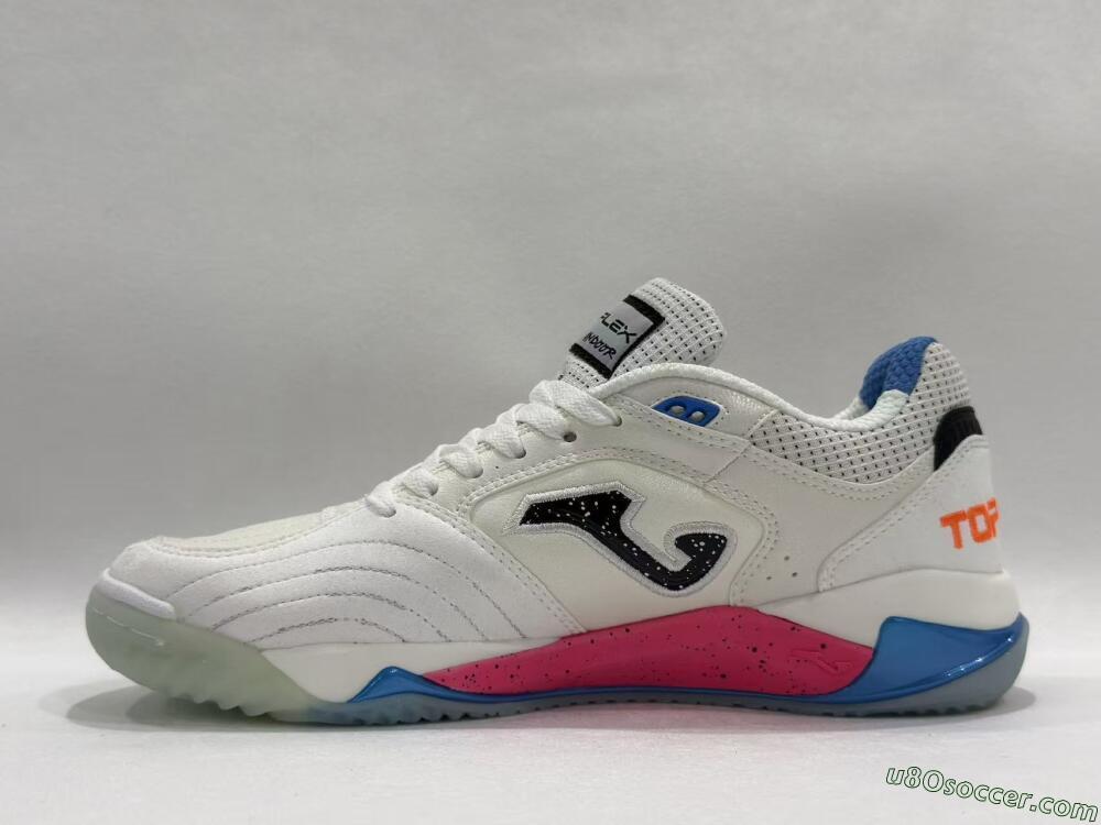 Joma Top Flex IC Indoor & Futsal Soccer Shoes - White/Coral Pink/Ocean Blue