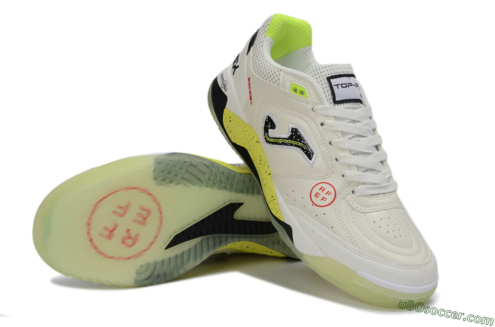 Joma Top Flex IC Indoor & Futsal Soccer Shoes - White/Lime Yellow/Black 3