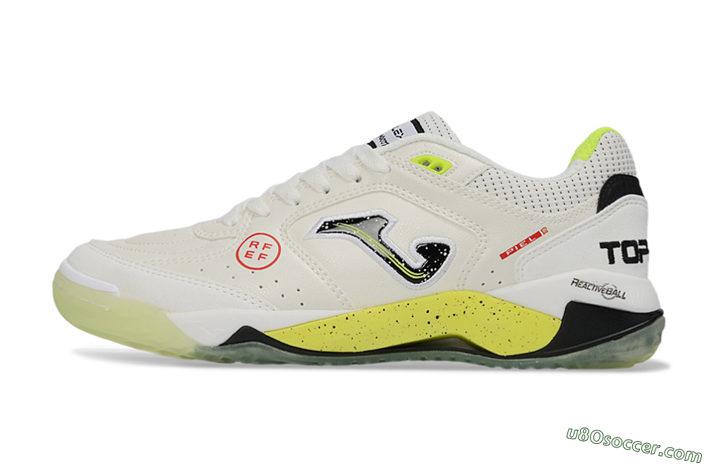 Joma Top Flex IC Indoor & Futsal Soccer Shoes - White/Lime Yellow/Black 2