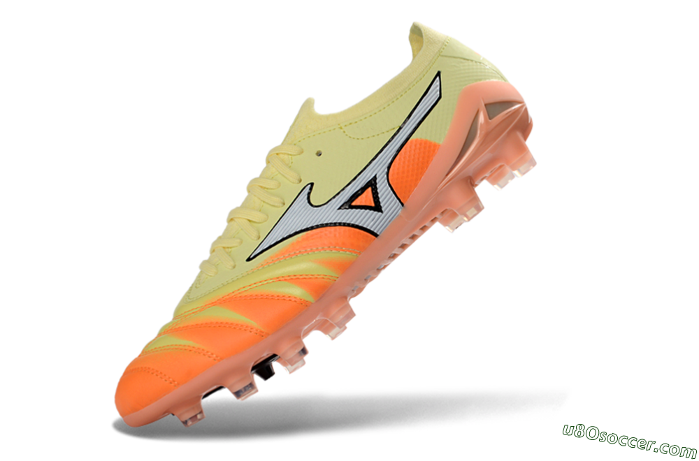 Mizuno Morelia Neo 4 FG Firm Ground Soccer Cleats - Yellow/Bright Orange/Soft Pink 5