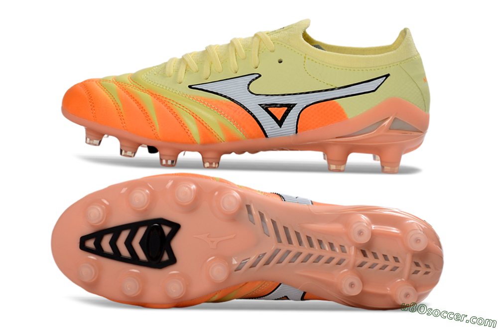 Mizuno Morelia Neo 4 FG Firm Ground Soccer Cleats - Yellow/Bright Orange/Soft Pink 0