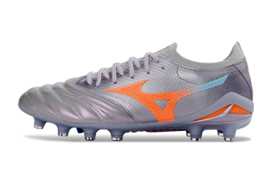 Mizuno Morelia Neo 4 FG Firm Ground Soccer Cleats - Gray/Sunset Orange/Light Blue