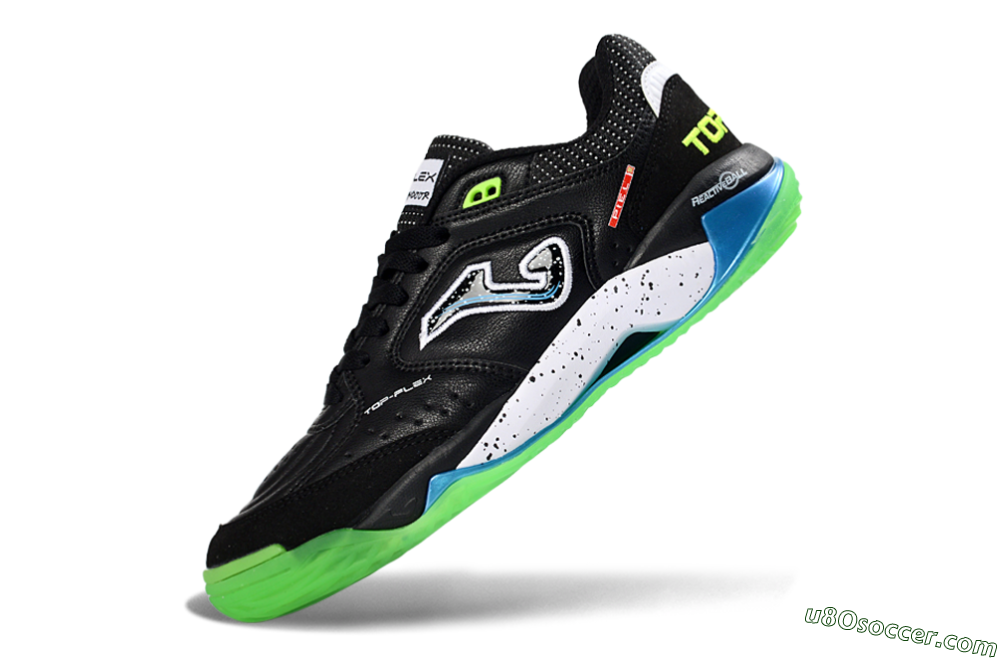 Joma Top Flex IC Indoor & Futsal Soccer Shoes - Black/Fluorescent Green/Blue 5