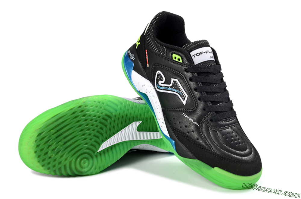Joma Top Flex IC Indoor & Futsal Soccer Shoes - Black/Fluorescent Green/Blue 3