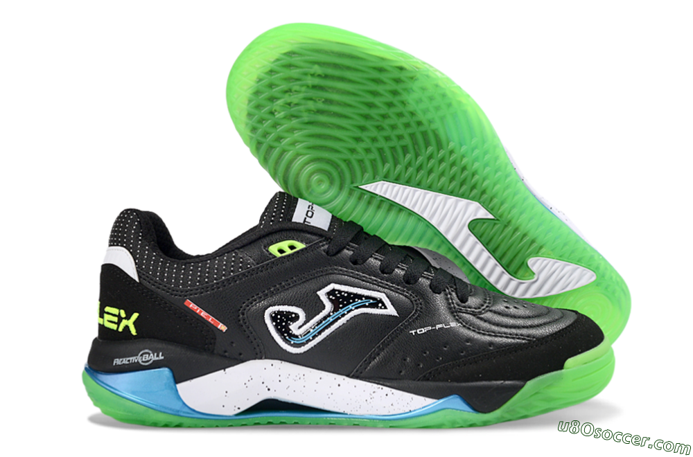 Joma Top Flex IC Indoor & Futsal Soccer Shoes - Black/Fluorescent Green/Blue 1