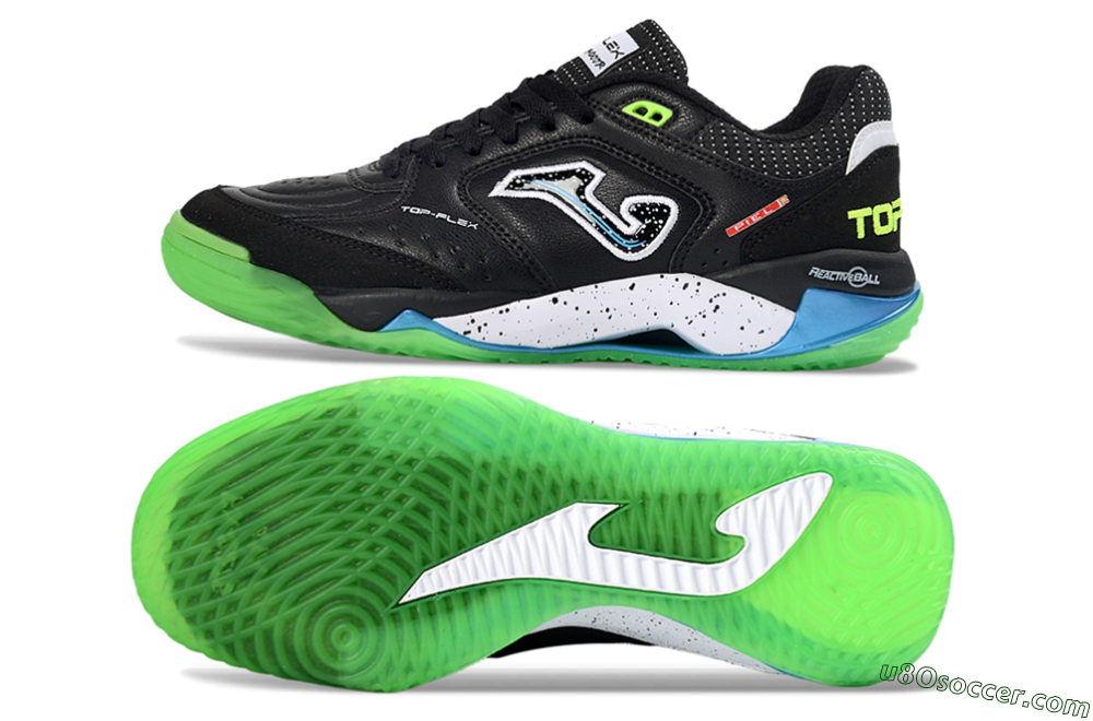 Joma Top Flex IC Indoor & Futsal Soccer Shoes - Black/Fluorescent Green/Blue 0