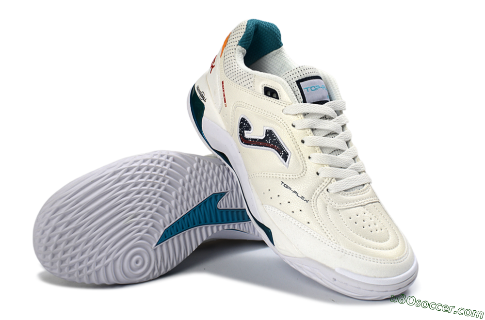 Joma Top Flex IC Indoor & Futsal Soccer Shoes - White/Ocean Blue/Fiery Orange 3