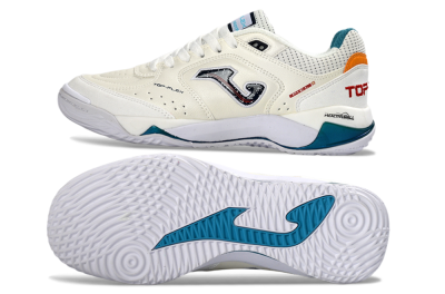 Joma Top Flex IC Indoor & Futsal Soccer Shoes - White/Ocean Blue/Fiery Orange