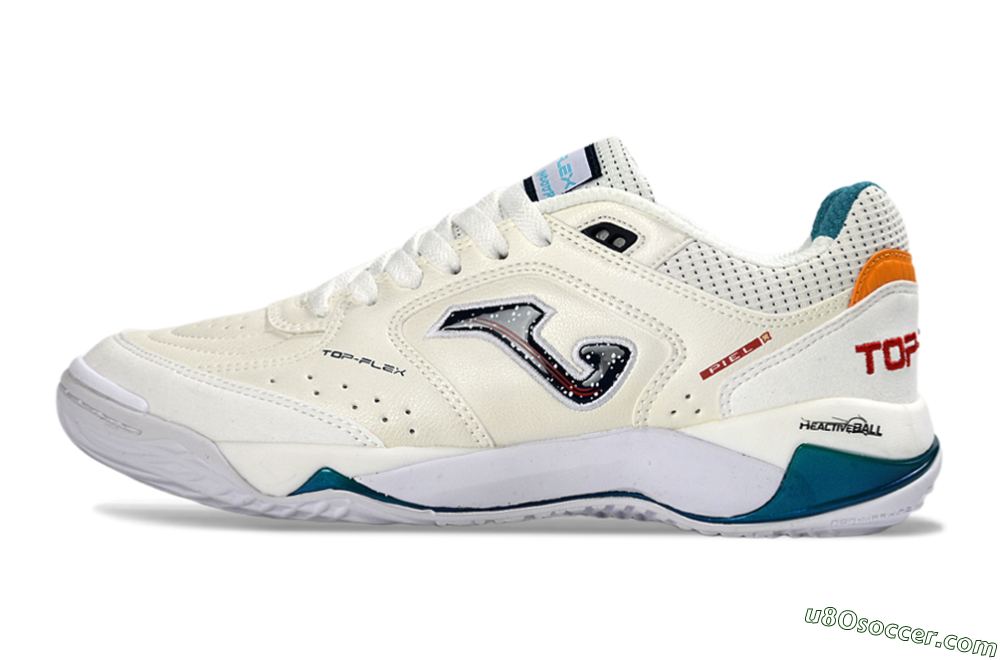 Joma Top Flex IC Indoor & Futsal Soccer Shoes - White/Ocean Blue/Fiery Orange 2