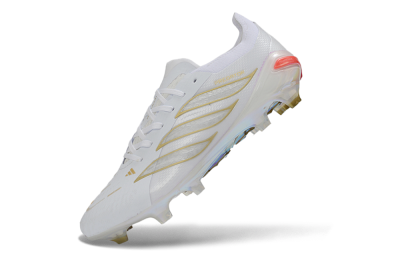 Adidas Predator 26 Elite FG Firm Ground Soccer Cleats - White/Golden Accent/Translucent Sole