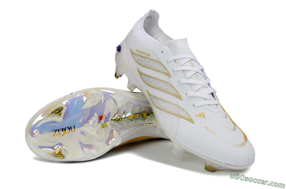 Adidas Predator 26 Elite FG Firm Ground Soccer Cleats - White/Golden Accent/Translucent Sole 3