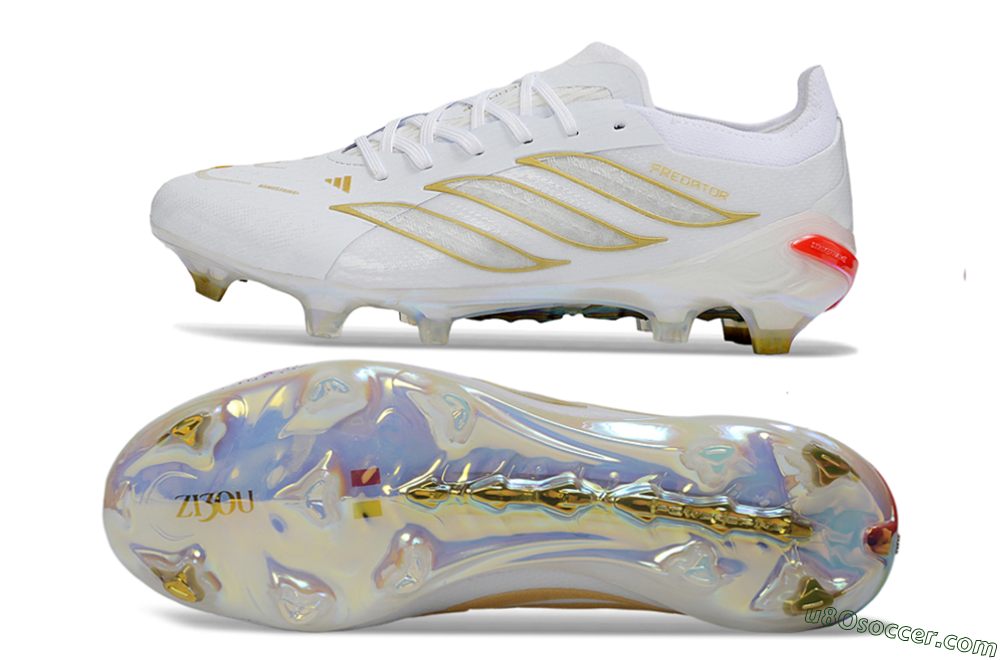 Adidas Predator 26 Elite FG Firm Ground Soccer Cleats - White/Golden Accent/Translucent Sole 0