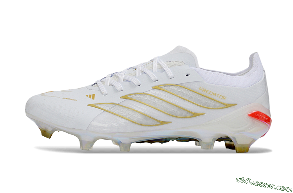Adidas Predator 26 Elite FG Firm Ground Soccer Cleats - White/Golden Accent/Translucent Sole 2