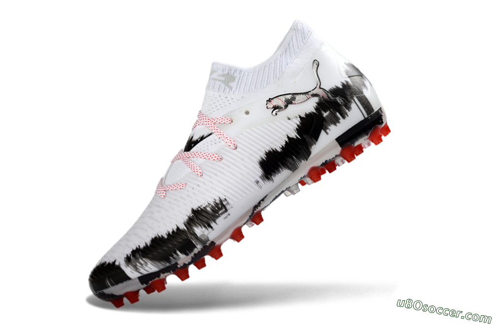 Puma Future 8 Ultimate MG Multi Ground Soccer Cleats - White/Bold Red/Black Brushstroke 5