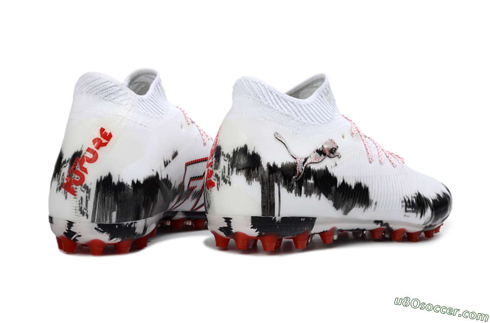 Puma Future 8 Ultimate MG Multi Ground Soccer Cleats - White/Bold Red/Black Brushstroke 6
