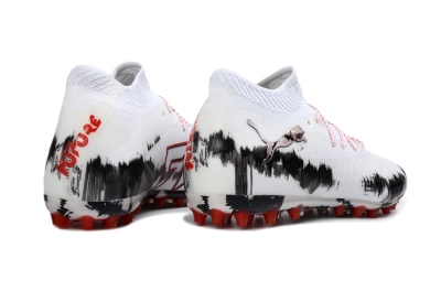 Puma Future 8 Ultimate MG Multi Ground Soccer Cleats - White/Bold Red/Black Brushstroke