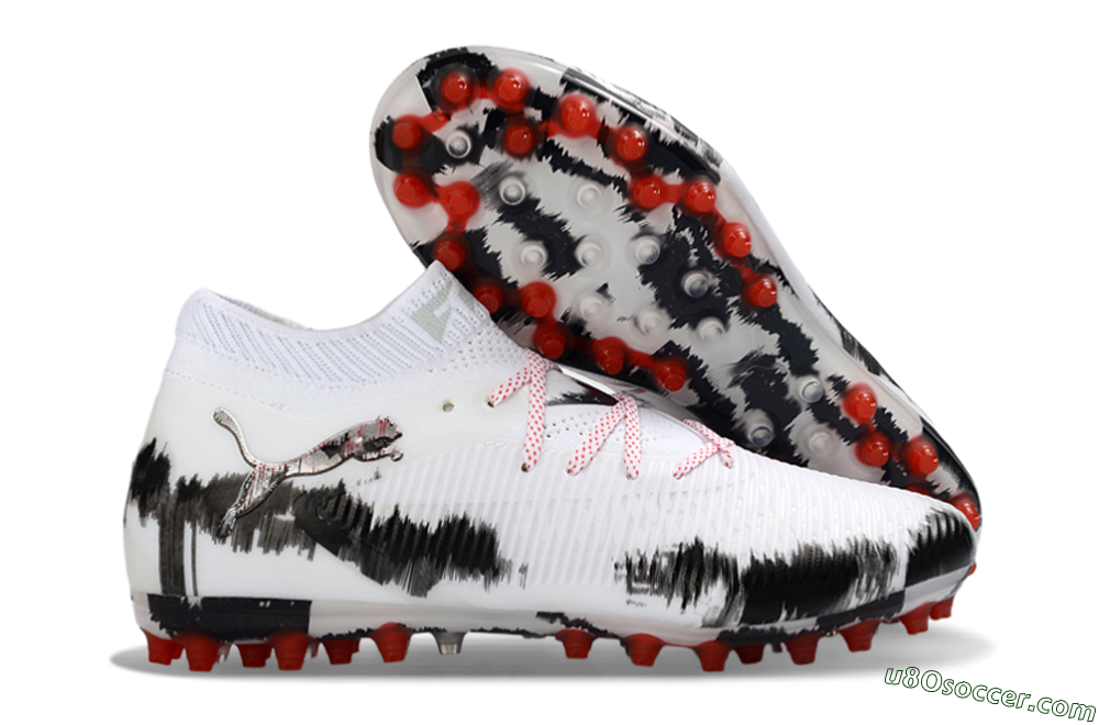 Puma Future 8 Ultimate MG Multi Ground Soccer Cleats - White/Bold Red/Black Brushstroke 1