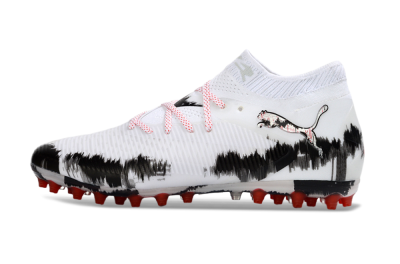 Puma Future 8 Ultimate MG Multi Ground Soccer Cleats - White/Bold Red/Black Brushstroke