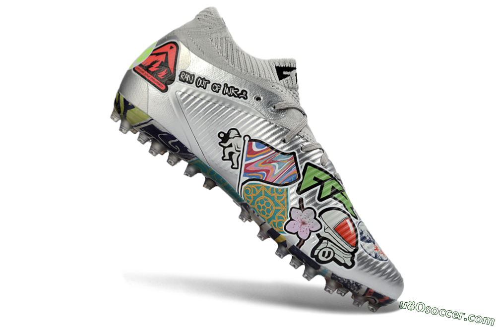 Puma Future 8 Ultimate MG Multi Ground Soccer Cleats - Silver/Vibrant Multicolor/Playful Pattern 4