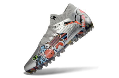 Puma Future 8 Ultimate MG Multi Ground Soccer Cleats - Silver/Vibrant Multicolor/Playful Pattern