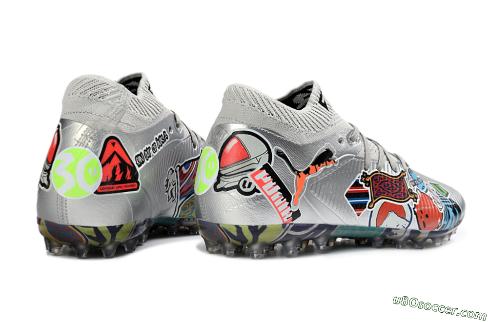 Puma Future 8 Ultimate MG Multi Ground Soccer Cleats - Silver/Vibrant Multicolor/Playful Pattern 6