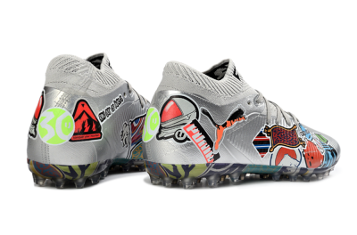 Puma Future 8 Ultimate MG Multi Ground Soccer Cleats - Silver/Vibrant Multicolor/Playful Pattern