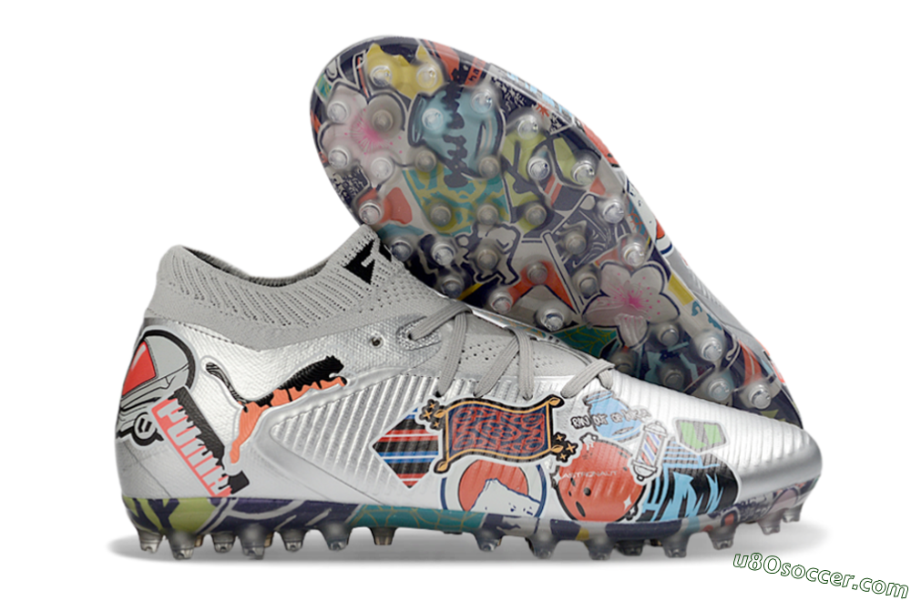 Puma Future 8 Ultimate MG Multi Ground Soccer Cleats - Silver/Vibrant Multicolor/Playful Pattern 1