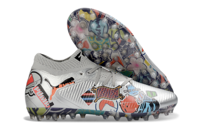 Puma Future 8 Ultimate MG Multi Ground Soccer Cleats - Silver/Vibrant Multicolor/Playful Pattern