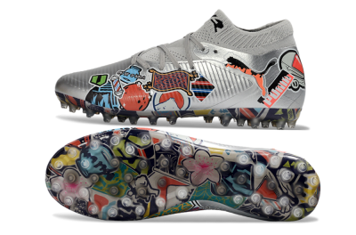 Puma Future 8 Ultimate MG Multi Ground Soccer Cleats - Silver/Vibrant Multicolor/Playful Pattern