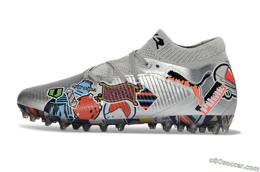 Puma Future 8 Ultimate MG Multi Ground Soccer Cleats - Silver/Vibrant Multicolor/Playful Pattern 2